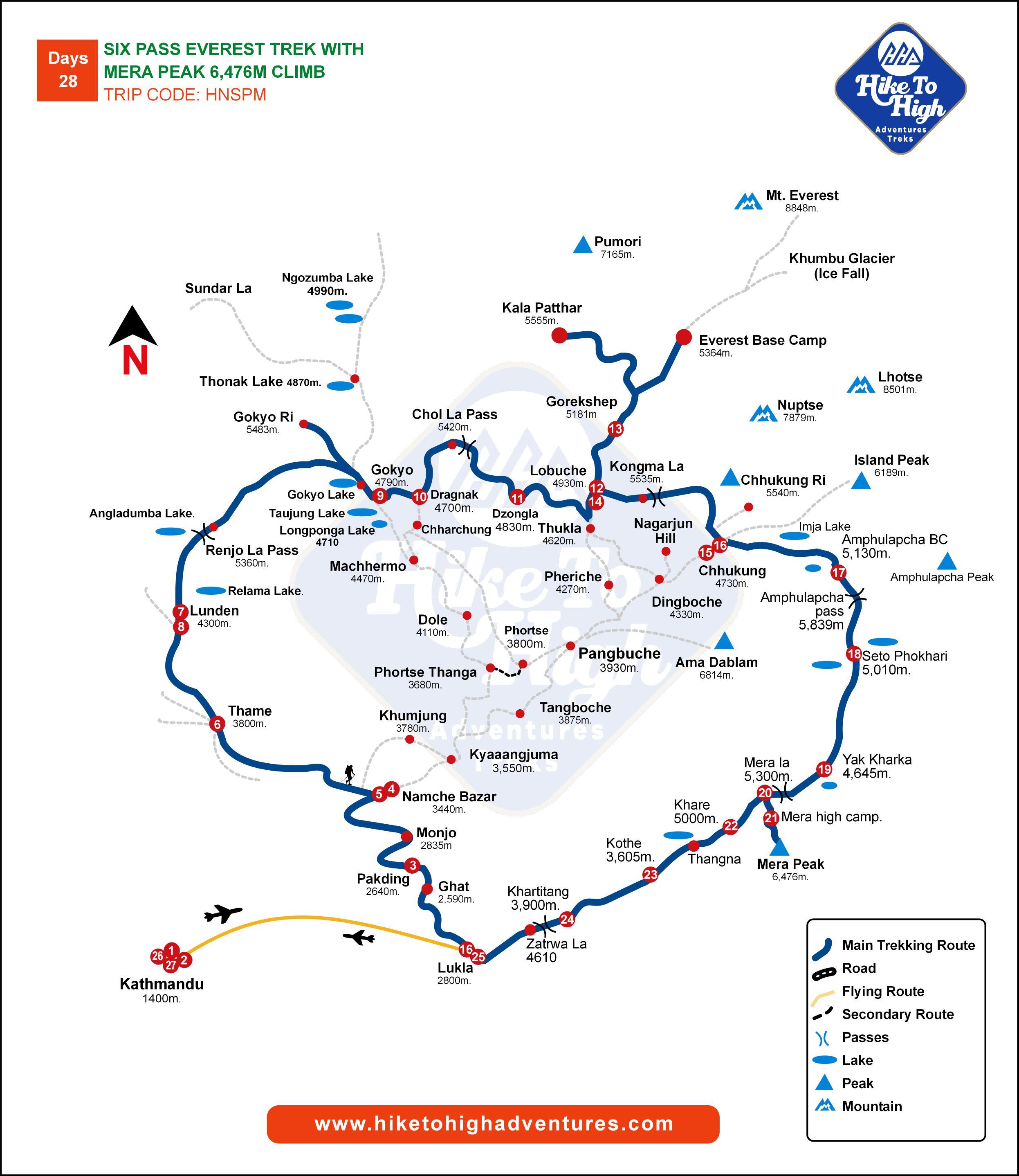 Six Pass Trek with Mera Peak 28D/27N (Special Trip)